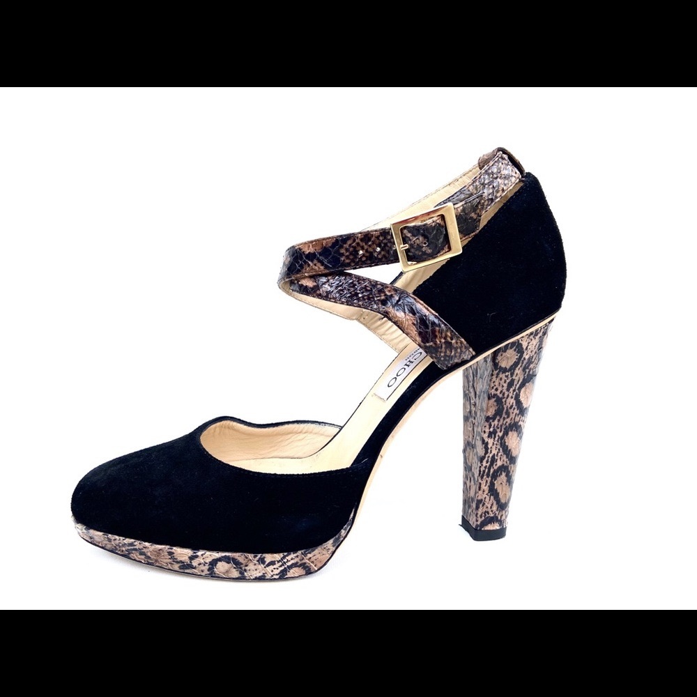 Jimmy Choo Black Suede Ankle Strap Pump Heels 7.5M